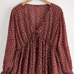  Boho Blouse Women's Floral Print Tie Front V Neck Peplum Top