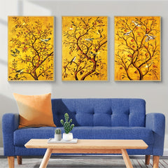 3pcs Fortune Tree Painting Set with Frame, High Definition Spray Painting