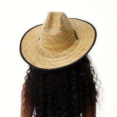 Green Striped Crochet Sun Hat Wide Brim Vintage Boho Straw Hat