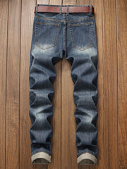 Men's Slim Fit Ripped Jeans Straight Leg Denim Pants