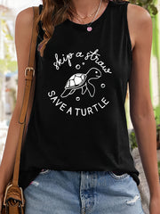 Turtle & Letter Pattern Stretchy Sports Vest Sleeveless Top