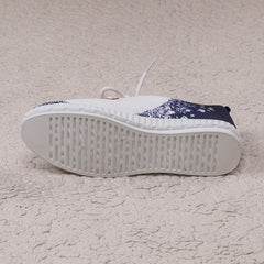 Women's Flag & Heart Pattern Sneakers Breathable Knit Lace Up Outdoor Shoes