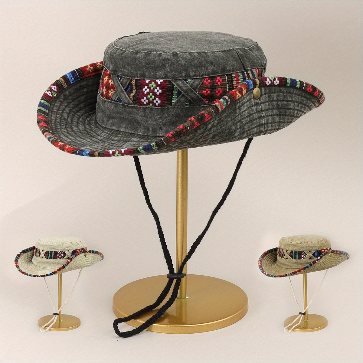 Vintage Stitching Washed Distressed Cowboy Sun Hat for Outdoor Sun Protection