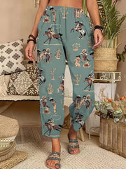 Horse Print High Rise Western Pants