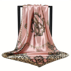 Leopard Chain Print Bandana Satin Square Head Scarf Solid Shawl