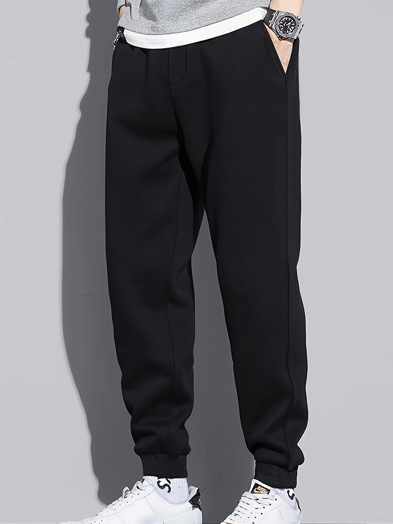 Men's Fleece Sweatpants Stretch Joggers for Winter