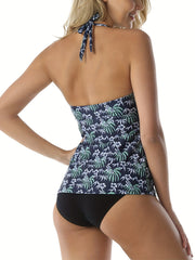  Tropical Print Tankini Set Halter Top & Panty