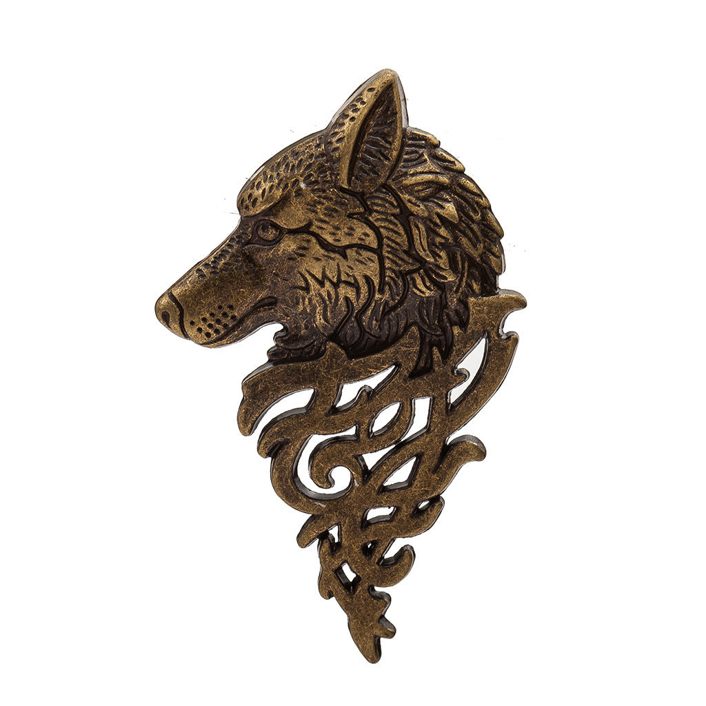 Vintage Men's Suit Collar Pin Wolf Head Brooch