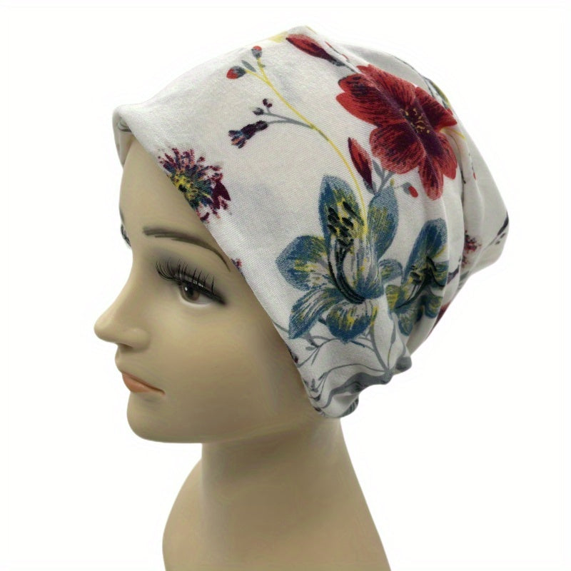 Flower Print Casual Beanie Elastic Skull Hat Women Turban Cap