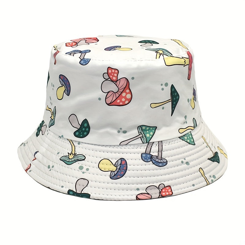 Mushroom Print Reversible Bucket Hat Fisherman Cap Sun Hats