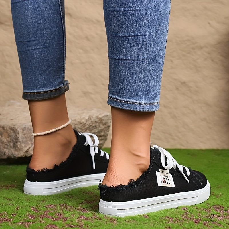 Women's Canvas Lace Up Mule Sneakers Lightweight & Comfortable Shoes