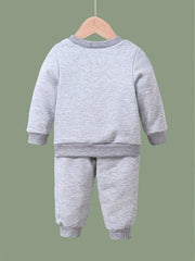 Girls Cartoon Animal Pattern Sweatshirt & Solid Sweatpants Set