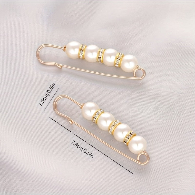 2 Pack Faux Pearl Waist Safety Pin Brooch for Pants Dress Skirt