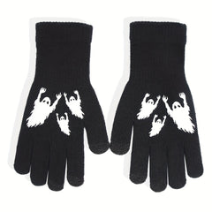 Halloween Ghost Pattern Touch Screen Gloves - Windproof Knitted Gloves