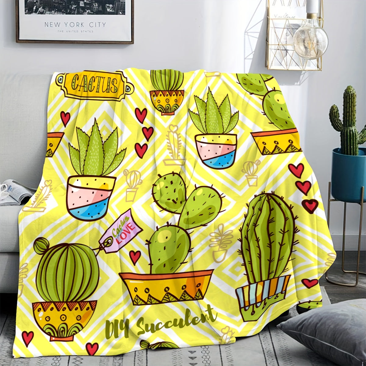 Cactus Print Blanket for Bed or Sofa