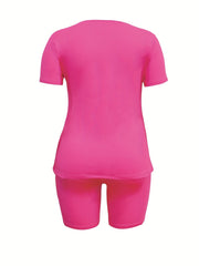  Short Sleeve Tee & Shorts Set Women's Casual Two Piece Outfit