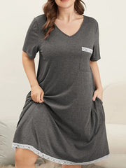  Lace Trim V Neck Short Sleeve Dress
