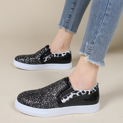 Women's Sequins Flat Loafers Slip On Low Top Sneakers Casual Canvas Shoes