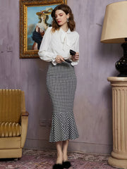 Houndstooth Mermaid Skirts Bodycon Slim Casual Maxi Skirts