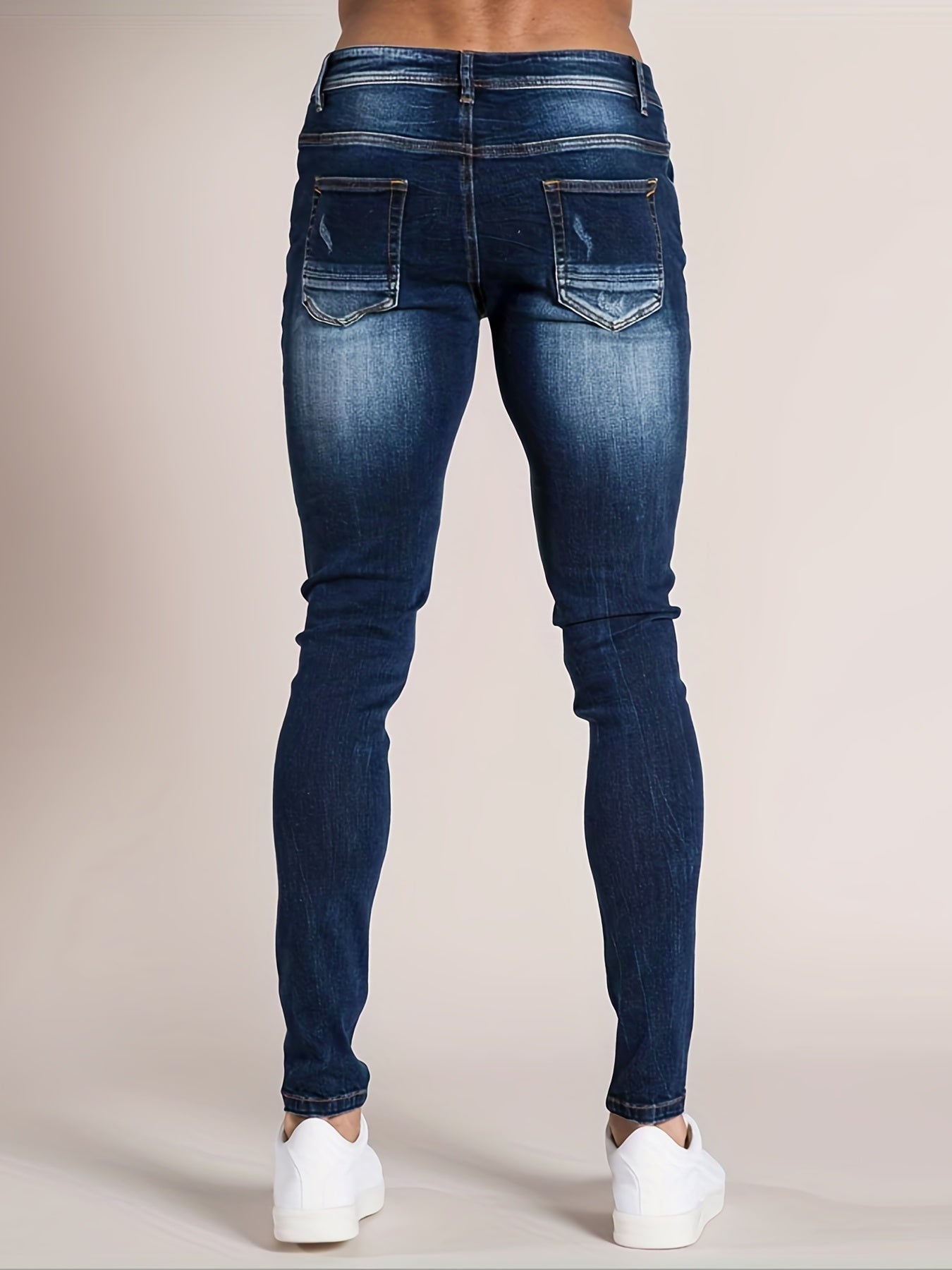 Men's Slim Fit Ripped Jeans Distressed Mid Stretch Denim Pants