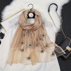 Butterfly Embroidery Scarf Thin Shawl Women Solid Sunscreen Headwrap
