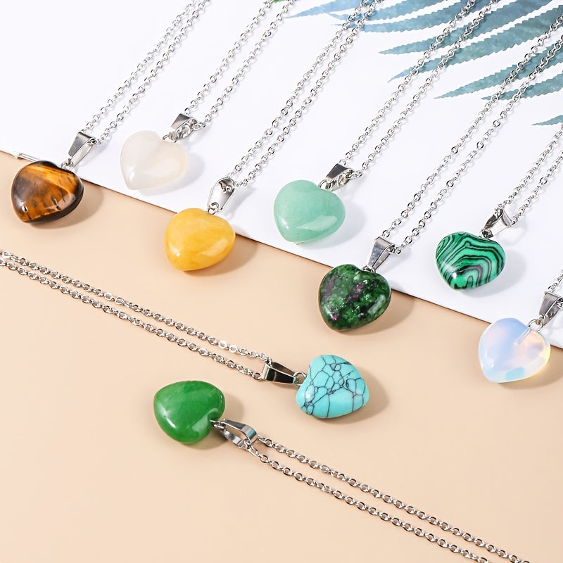 Heart Shape Natural Stone Reiki Chakra Stone Pendant Necklace
