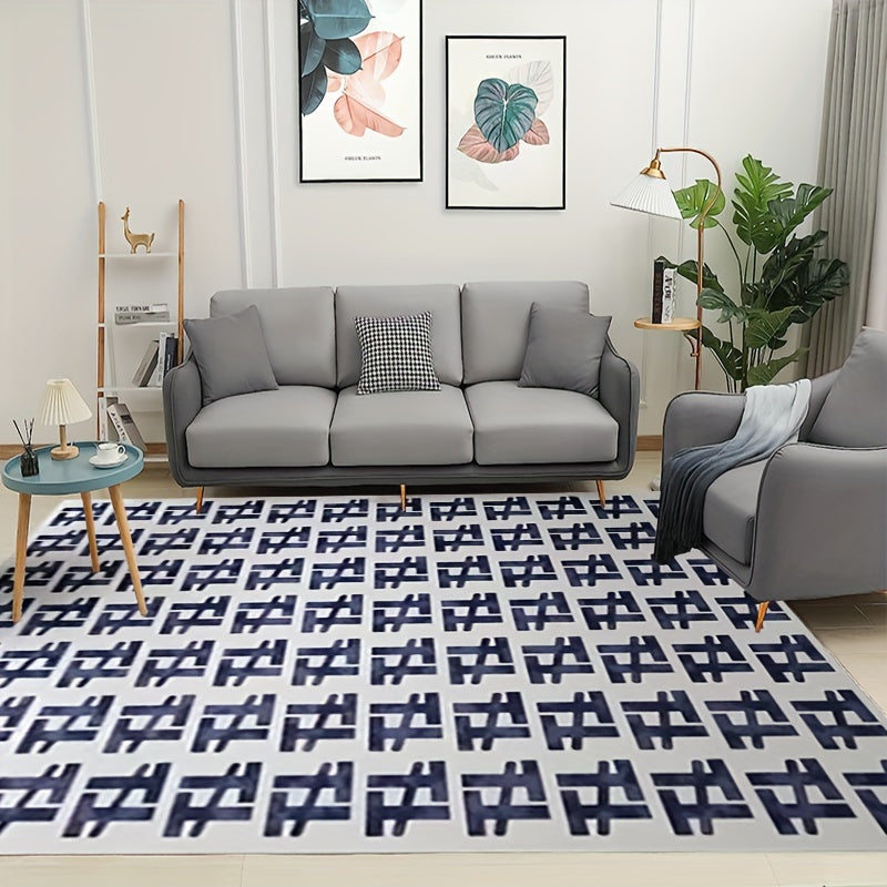 Geometric Pattern Velvet Area Rug for Living Room