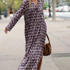  Casual Dress Women's Plus Allover Print V Neck Loose Split Dress