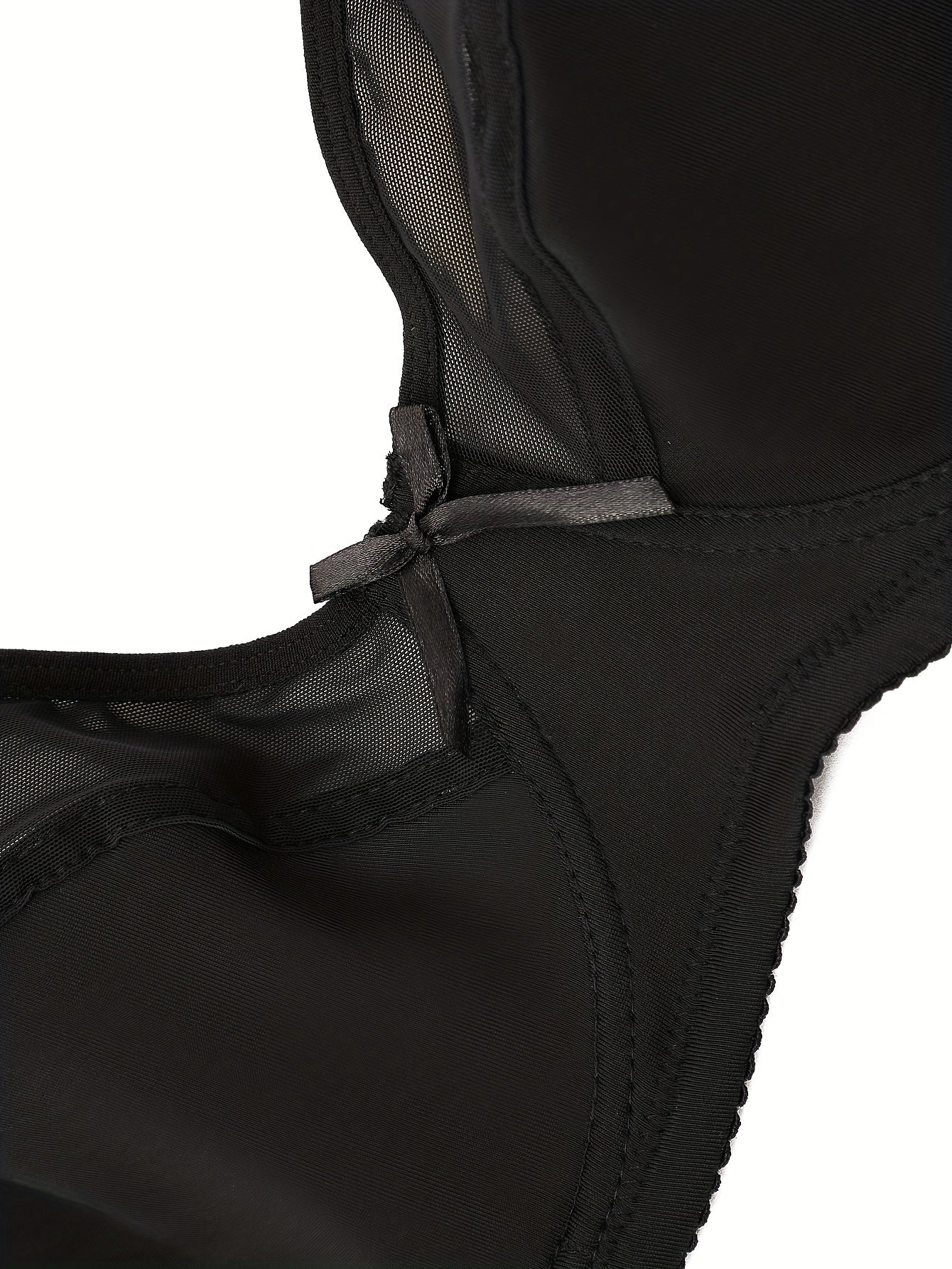  Contrast Mesh Underwire Non Padded Bow Front Bra