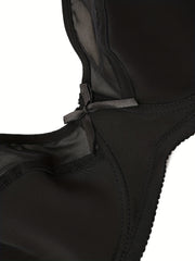  Contrast Mesh Underwire Non Padded Bow Front Bra