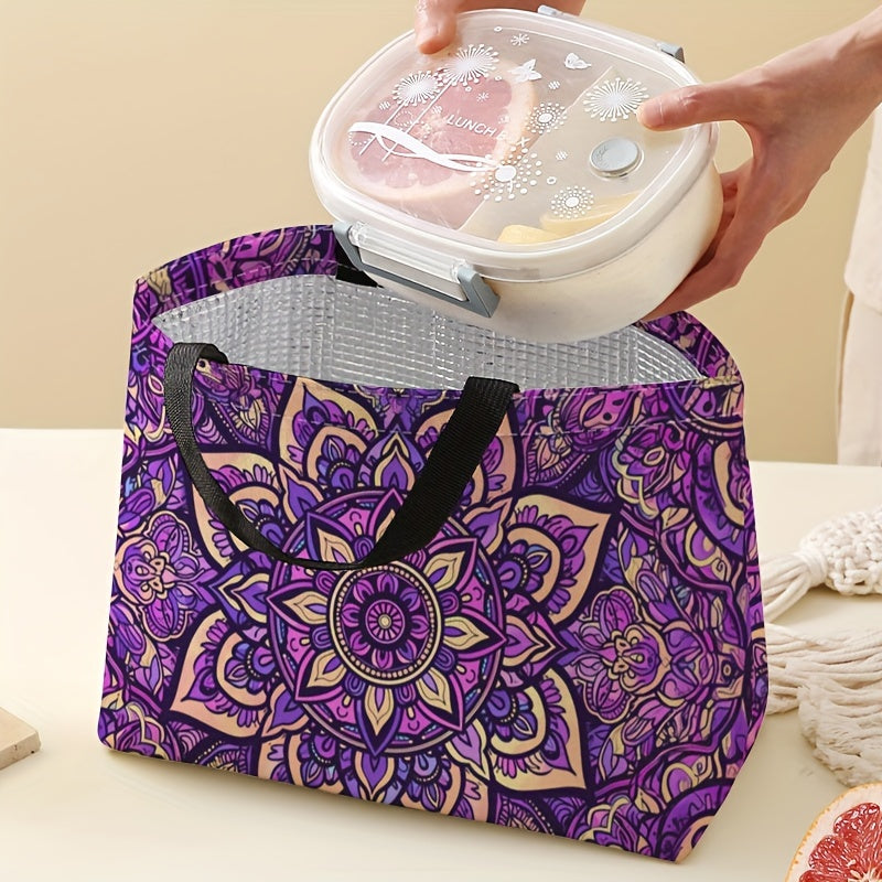 Purple Floral Insulated Lunch Bag Leakproof Reusable Tote