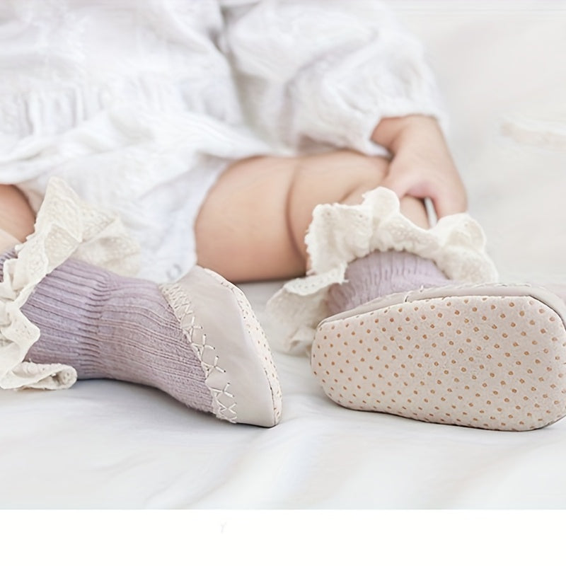 Baby Girls Lace Trim Cotton Floor Socks First Walking Shoes For Kids Children