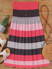  Shirred Stripe Print Stretch Tube Dress