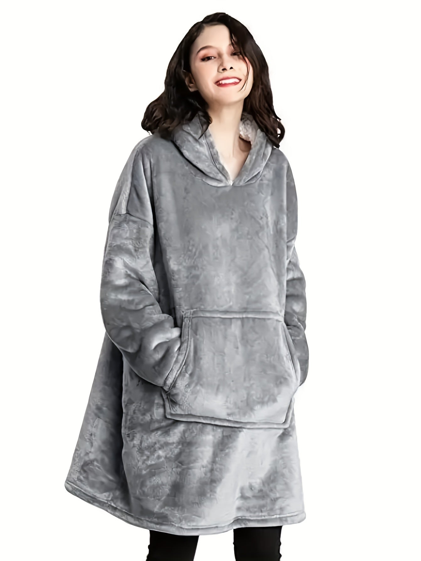 Winter Fleece Hooded Robe with Pockets