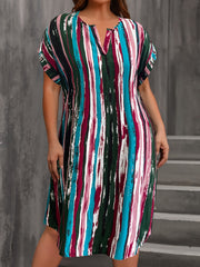  Colorblock Stripe Print Short Sleeve Mini Dress