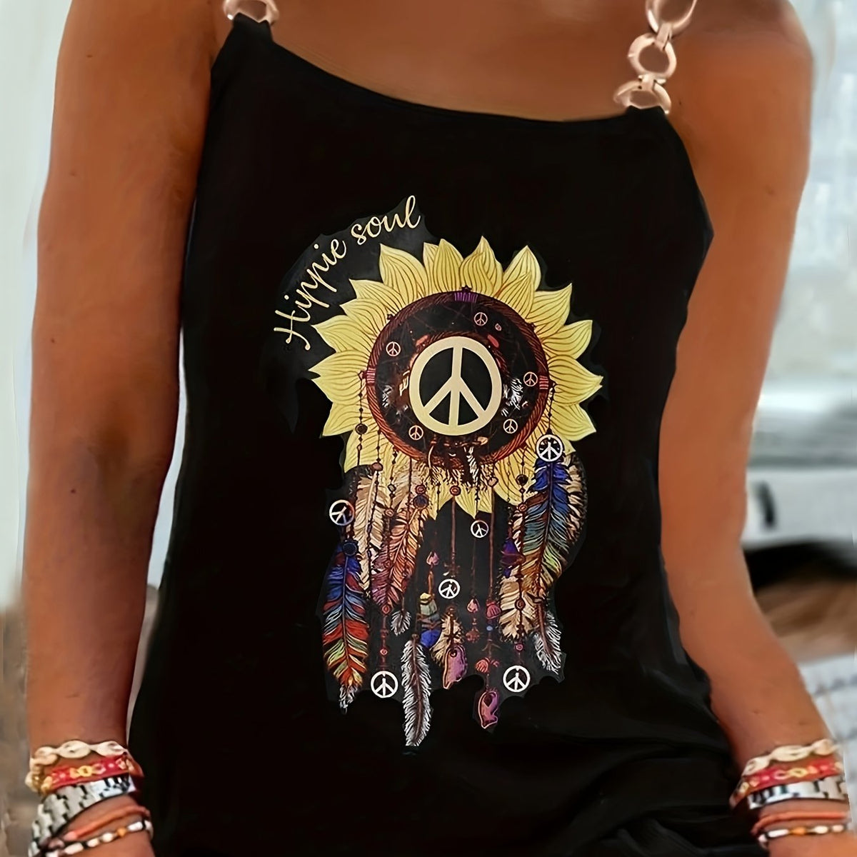  Tank Top Women's Plus Floral Print Metal Strap Tank