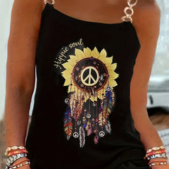  Tank Top Women's Plus Floral Print Metal Strap Tank