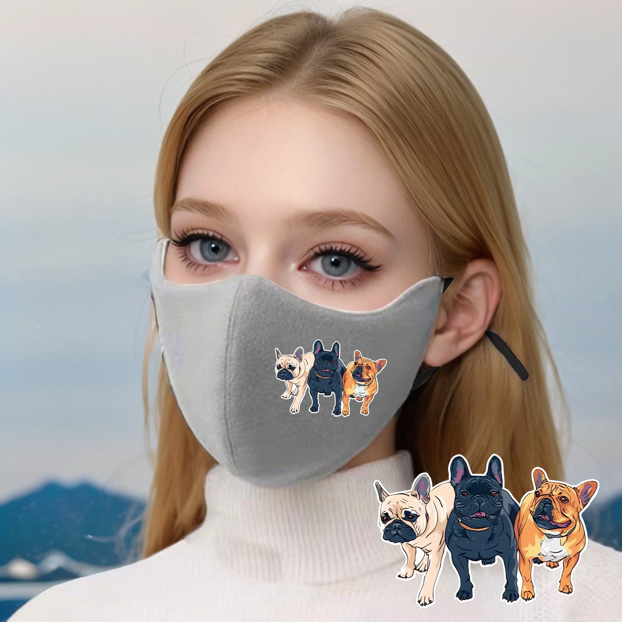 3D Plush Warm Mask with French Bulldogs Print