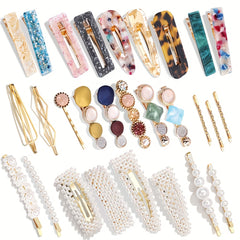 Faux Pearl Acrylic Aci Hair Clip Set for Women