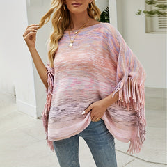 Colorful Loose Fringe Shawl Pullover Windproof Shawl Cape for Women