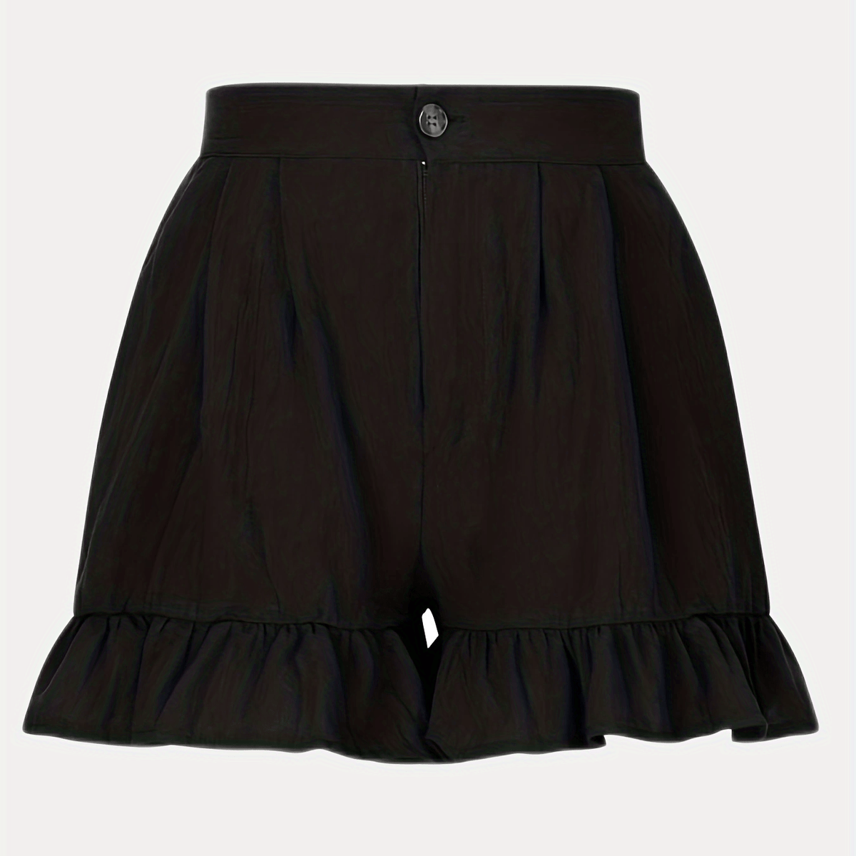 Women's Plus Size Button Fly High Rise Pleated Ruffle Trim Loose Shorts