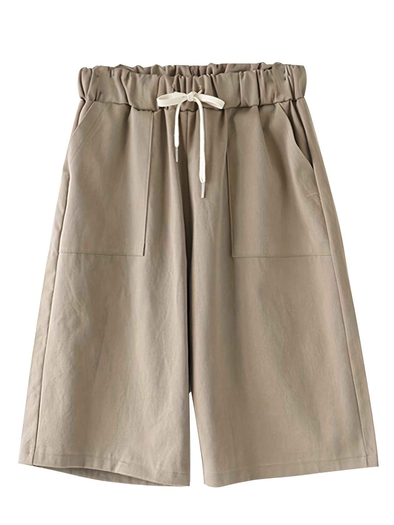 Dual Pocket Elastic Shorts High Waist Drawstring Shorts Women's Clothing