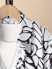 Boys Geometric Print Button Down Shorts Set