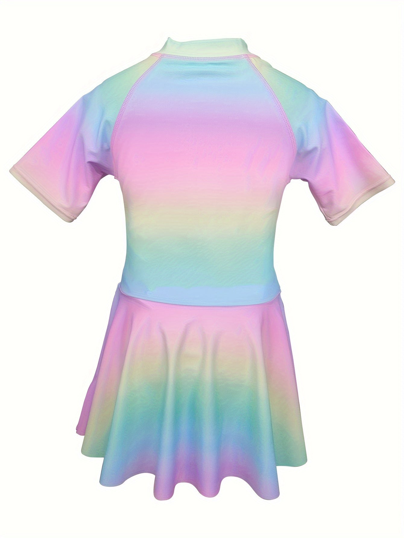 Girls Gradient Short Sleeve Half Zip Swimwear Comfy Bathing Suit