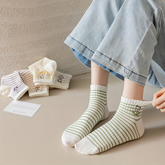 5 Pairs Cartoon Bear Print Socks Lightweight Ankle Stockings