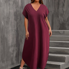  Casual Dress Women's Plus Solid Batwing Sleeve V Neck
