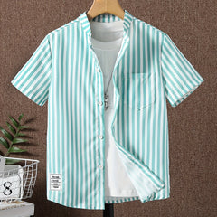 Boys Striped Short Sleeve Lapel Shirt