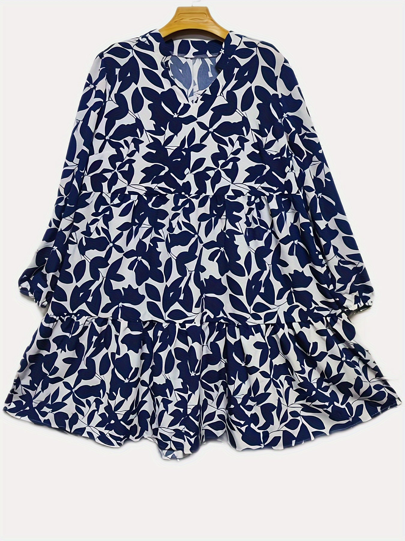  Leaf Print Long Sleeve Casual Dress