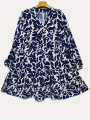  Leaf Print Long Sleeve Casual Dress