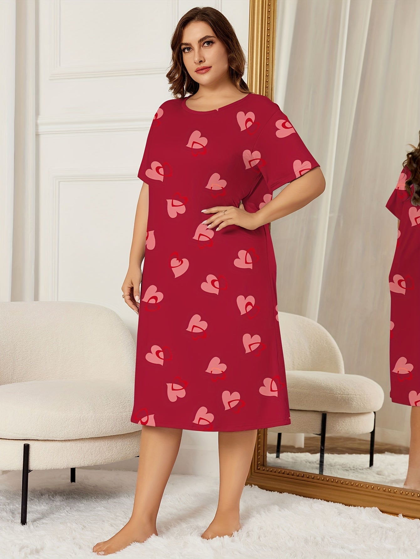  Lounge Dress Women's Plus Heart Print Cooling